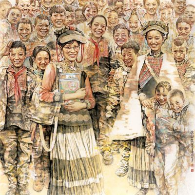 赵晓建第十四届全国美术作品展 赵晓建《凉山娃》 中国画 240cm X 200cm 2024年